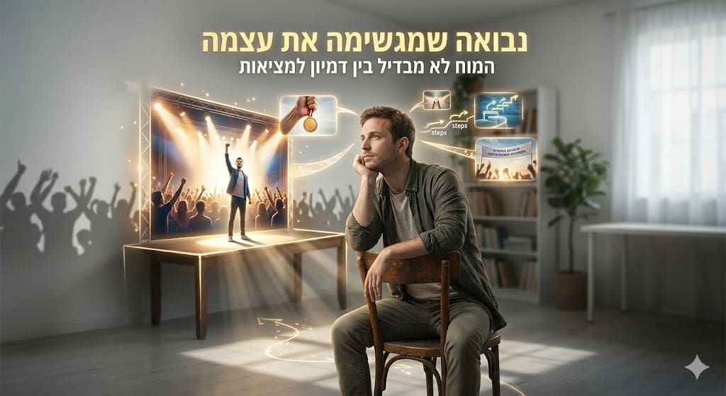איש יושב ומדמיין את עצמו זוכה